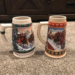 Budweiser Beer 1993 Holiday Stein Set of 2 -Vintage